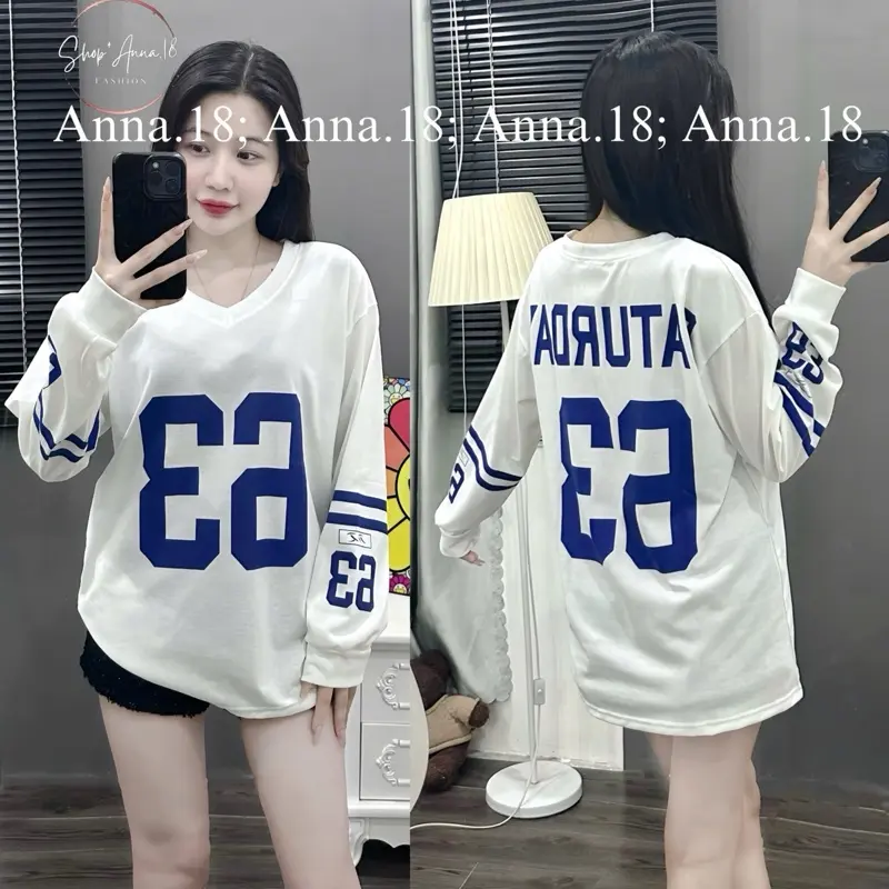 Áo Phông 3158 cotton khô dài tay form rộng in số (63) Nữ Women ( KHÔNG KÈM TẤT) Top Thun (Ảnh Thật) 0