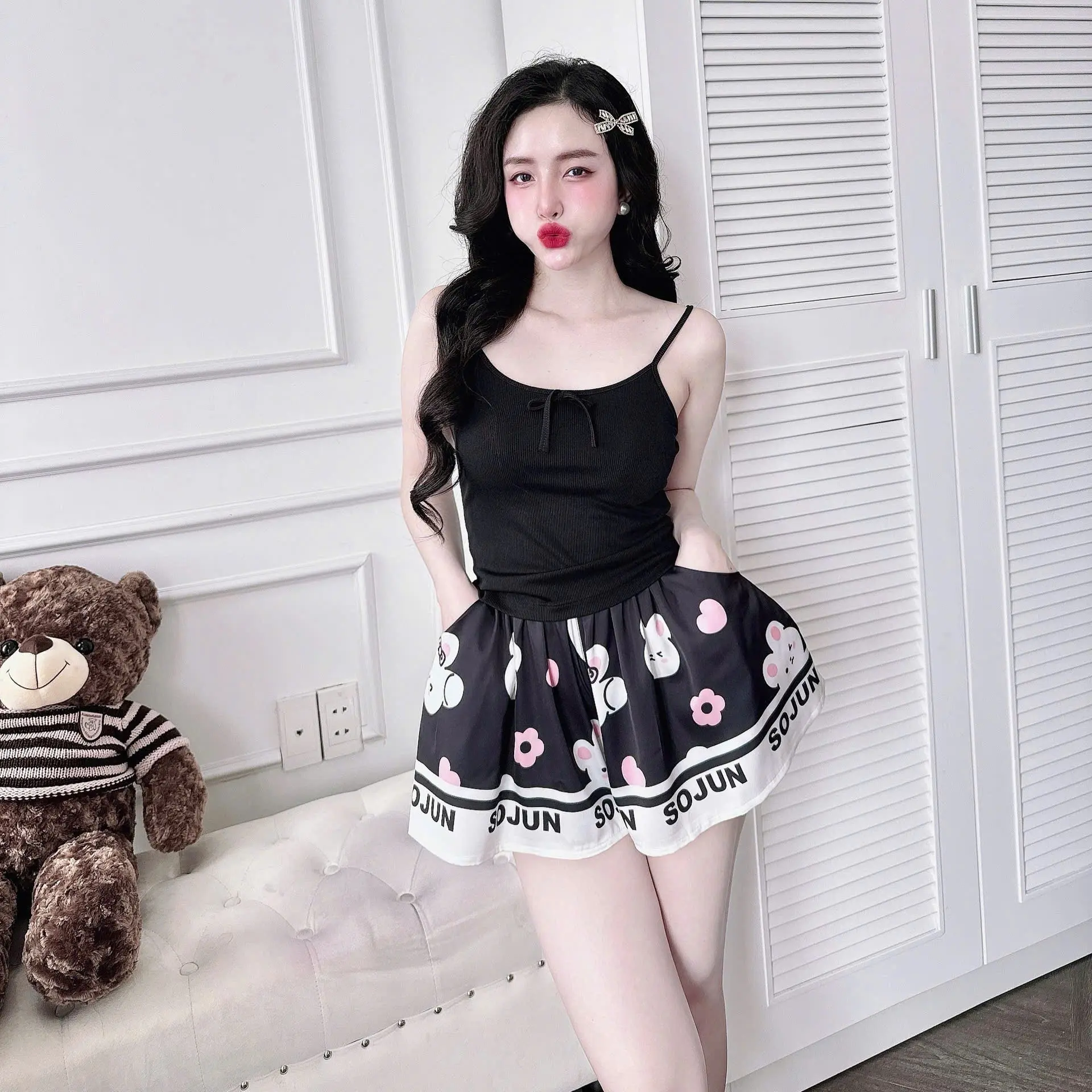 Đồ Ngủ Sexy Bộ 2 Dây Thun - Quần Latin Giả Váy Dưới 60Kg