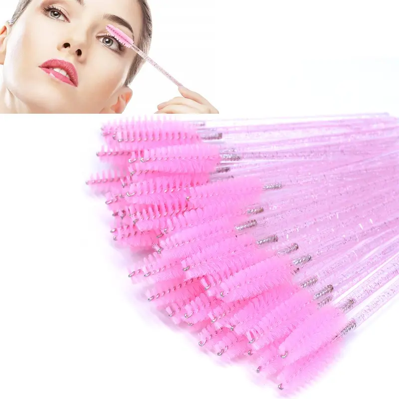 50pcs Disposable Eyelash & Eyebrow Brush, Glitter Design Eyelashes Brushes Comb, Makeup Brushes, Professional Makeup Tools For Women, Summer Makeup Gift, Valentine's Day Gift, Makeup Brushes 3
