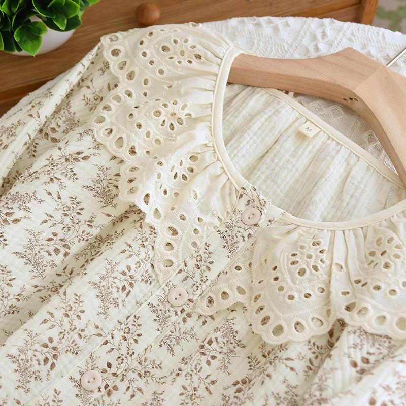 Bộ Đồ Mặc Nhà Dài Tay Cao Cấp Chất Liệu Xô Muslin Mát 6