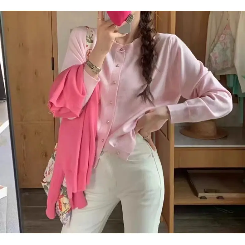 Áo Khoác Mới Cho Mùa Thu Và Mùa Đông, Phong Cách Hàn Quốc, Áo Len Kẹo Chống Lão Hóa, Dài Tay, Cổ Tròn, Áo Cardigan Dệt Kim Cho Nữ Top Women 6