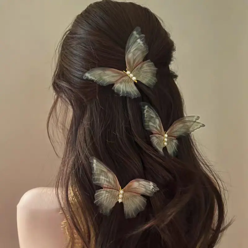 Tulle dead leaf butterfly barrettes female, retro high-grade antique style tempertal bangs clip light luxury exquisite side clip