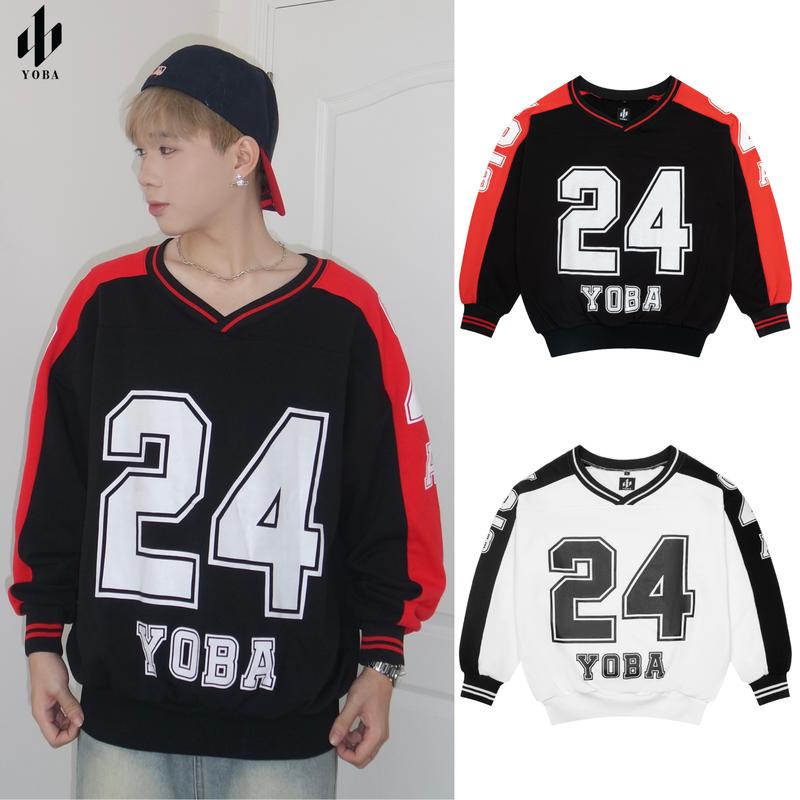 V Neck Sweater Yoba Number 24 - Áo Cổ Tim Thể Thao Dài Tay 2 Màu Nam Menswear Heart S01