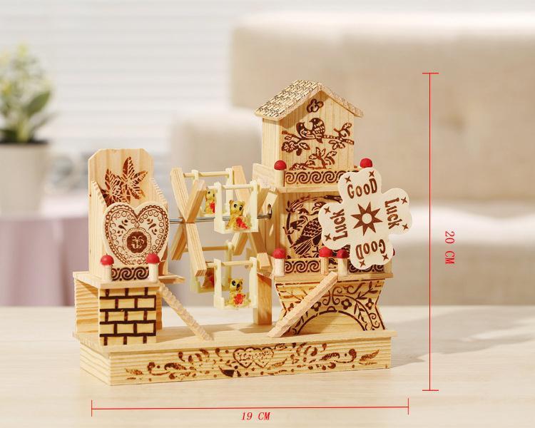Product Introduction of Three-Story Cottage Windmill Music Box Ornament Creative Desktop Decoration Wooden Eight Tones Student Couple Gift 7