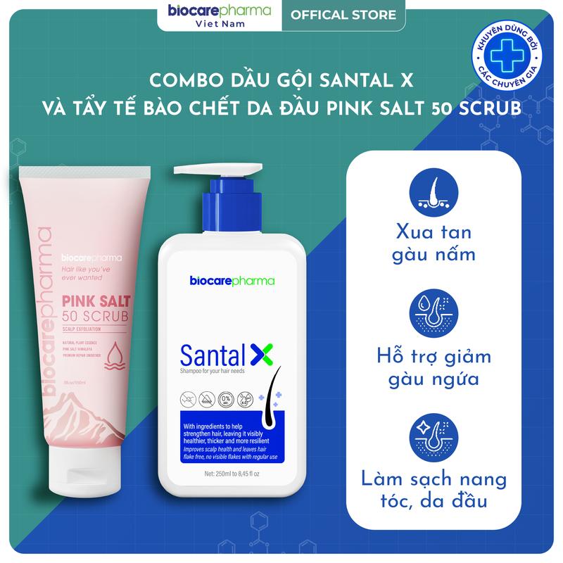 COMBO GỘI TẨY_Dầu gội Santal X 250ml + Tẩy tế bào muối  150ml Nữ