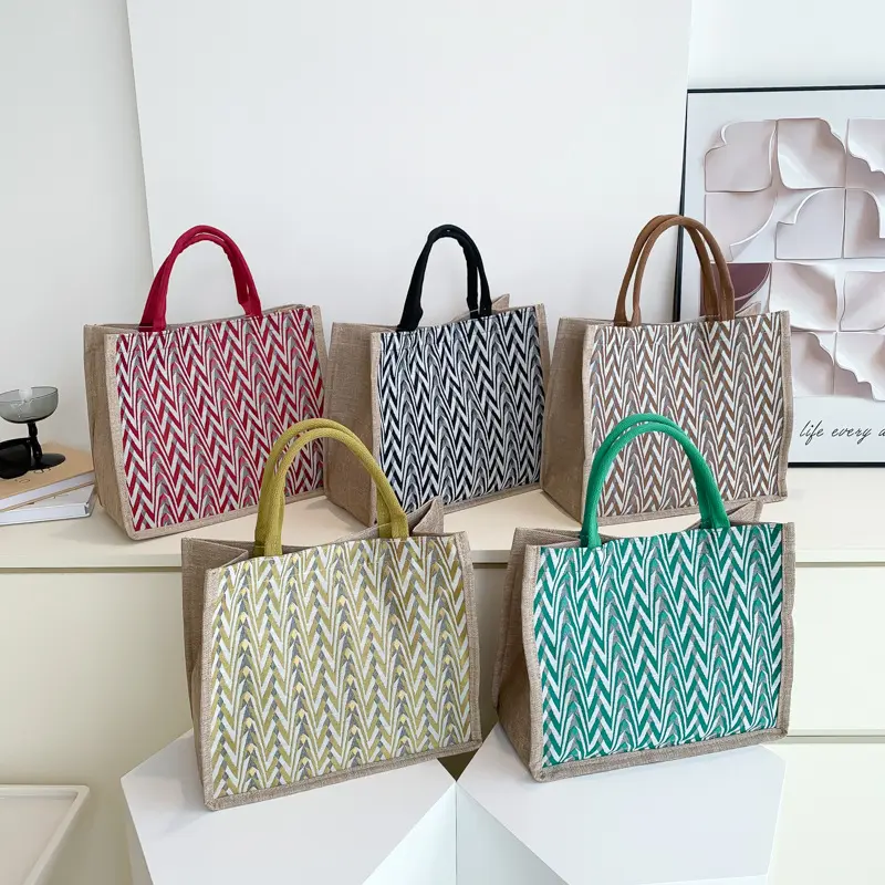 High-value large-capacity classroom bag female Hundreds of handheld commuter bag linen shoulder Tote Bucket bag