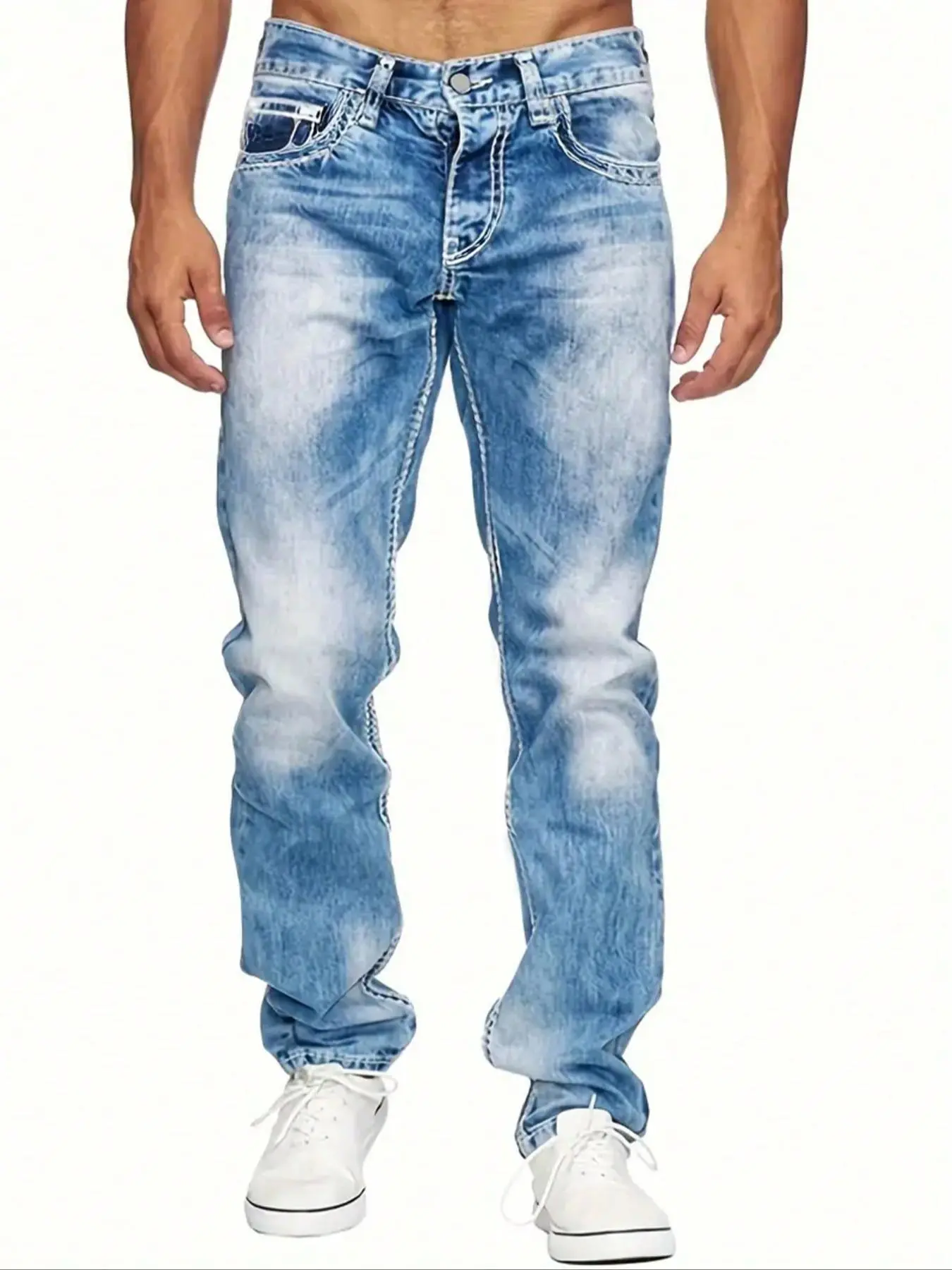 Men's Button Fly Jeans, Regular Fit Casual Comfy Pocket Denim Pants for Daily Wear, Fashion Men's Bottoms for All Seasons, Cotton