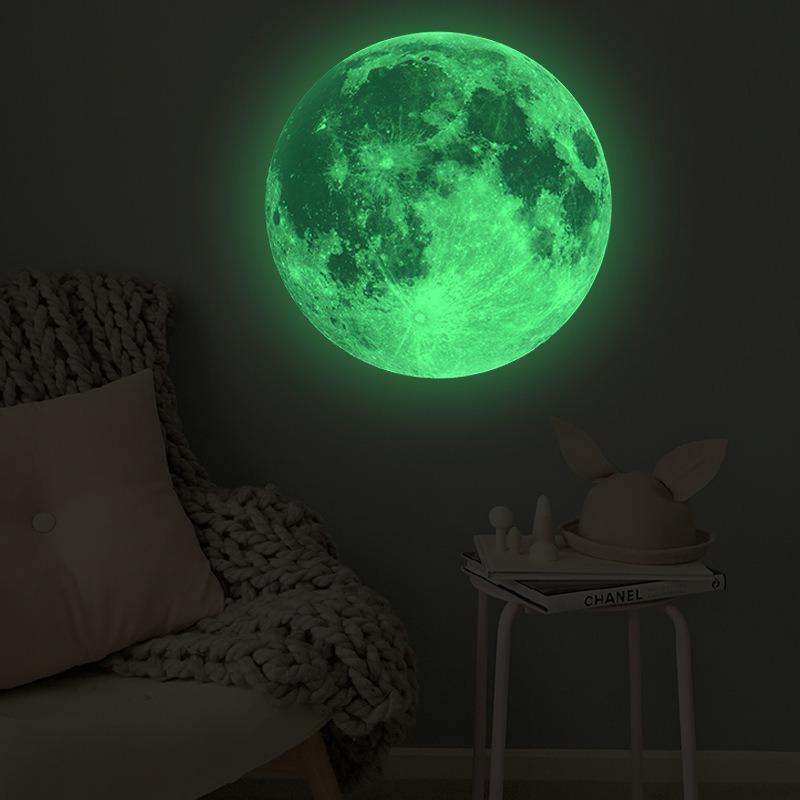Moon Shaped Luminous Wall Sticker, 1 Count Round Glow In The Dark Decorative Sticker For Home Kids' Room Living Room Bedroom, Glowing Wall Decorative Tiles Sticker, Home Decor Products 2