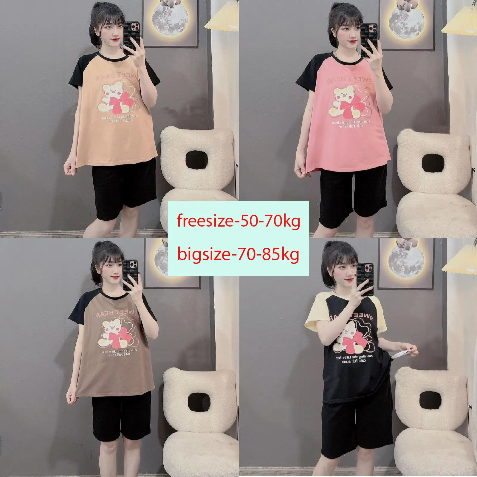 Bộ bầu - bộ Mặc Nhà sau sinh - ( Lửng - SWEET BEAR ) - chất liệu Thun Cotton Mềm mát