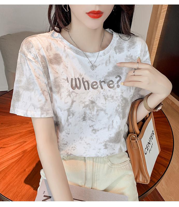 Product Introduction of M58 Embroidered Short Sleeve T-shirt Women's Loose Bottoming Shirt Large Size Top 2022 New Spring and Summer New Ins Fashion Half Sleeve 11
