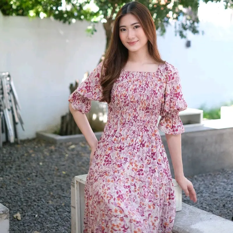GUMI LENGAN MOTIF/DRESS SMOKE PREMIUM/KOREAN DRESS/DRESS BALI VIRAL 1