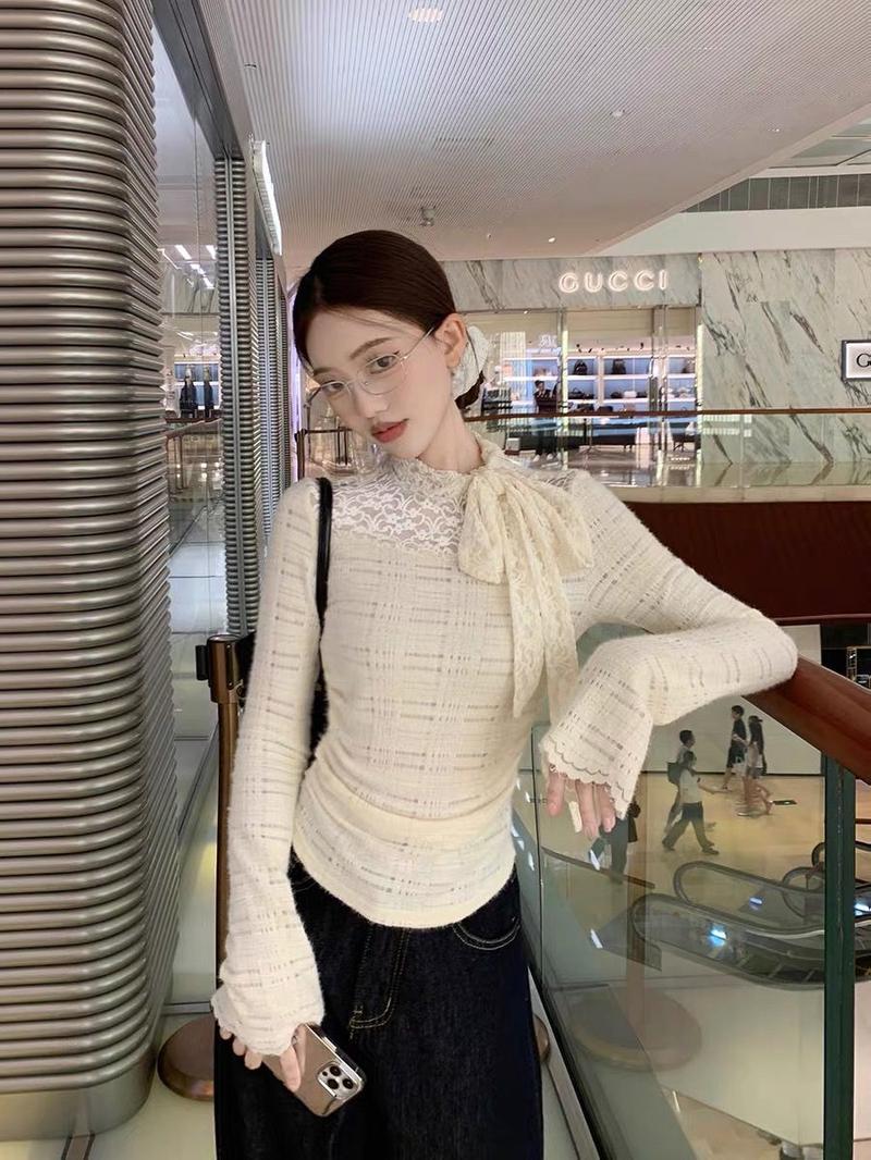 Product Introduction of Áo Lớp Nền Thiết Kế Mùa Thu Và Mùa Đông, Áo Phông Ren Vàng Nước Ngoài, Đồ Len, Áo Thanh Lịch, Giấu Bụng, Có Thể Mặc Bên Trong có thể giặt máy 【 trắng 】 hàng dệt kim Nữ 6