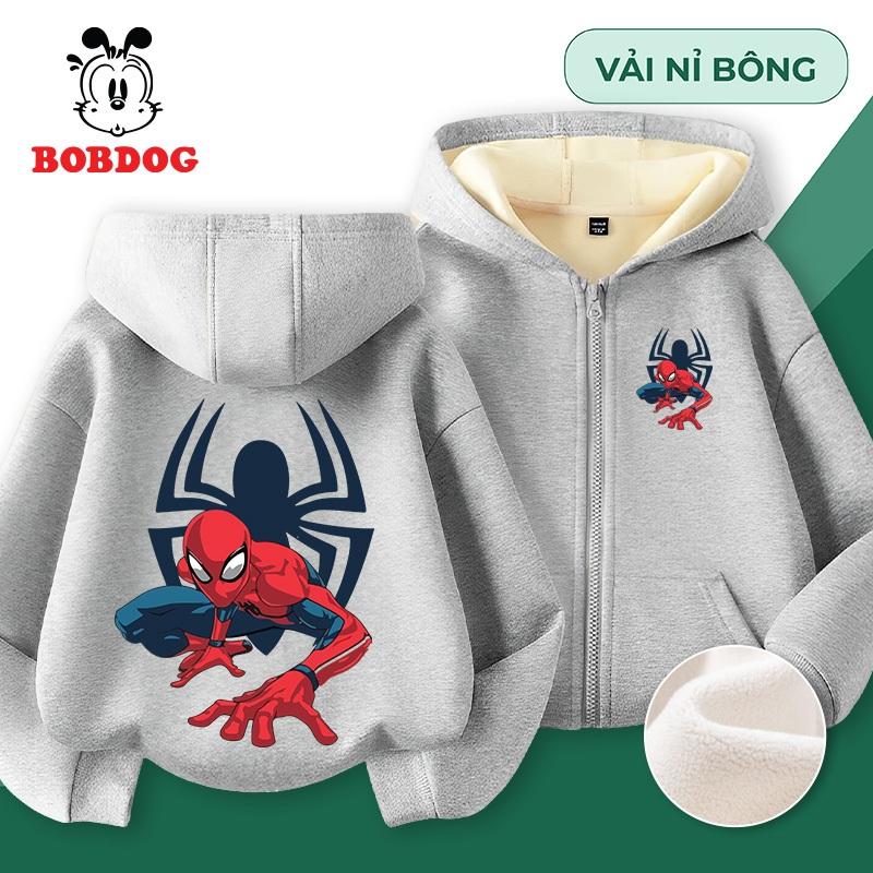Áo khoác nỉ bông cho bé trai NGƯỜI NHỆN, áo hoodie zip khóa túi chất liệu nỉ bông in hình MARVEL dễ thương cho bé Kem Voi