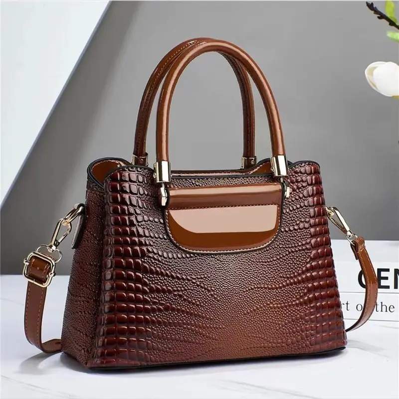 Tas Selempang Wanita  Kulit PU 460 Motif Croco Leads Fashion Hitam Cokelat Navy Tas Korean Style Tas Kerja Wanita Tas Tangan Murah 4