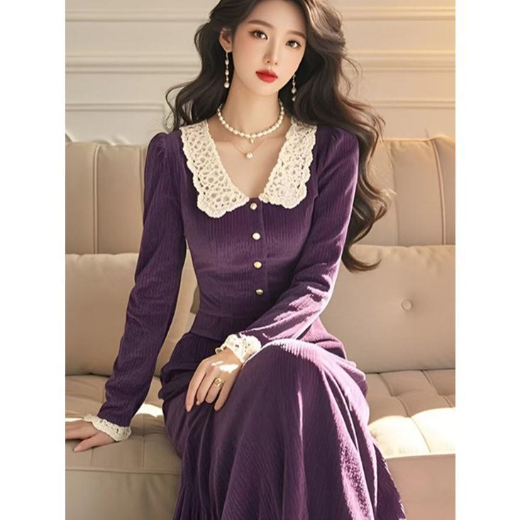 Váy Màu Tím, Trang Phục Nữ Mùa Thu Đông, Phong Cách Hàn Quốc, Khí Chất Trẻ Trung, Cao Cấp Và Thanh Lịch, Tinh Tế Và Đẹp Mắt, Váy Dài, Năm 2024 1