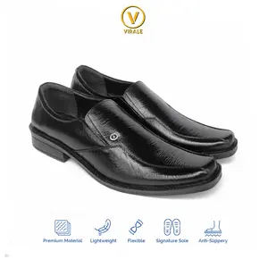 Sepatu pantofel pria Virale Shoes - Sepatu Kantor - Sepatu formal bahan 100% kulit sapi Asli AL 03 Black Hitam
