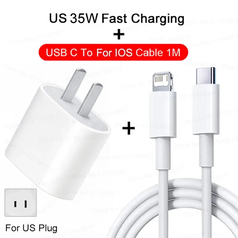 Bộ sạc nhanh, PD 35W, Dành cho iPhone 11, 12, 13, 14, 15, Pro Max, Cáp sạc nhanh, Dành cho iPhone 15 Plus, Dòng dữ liệu USB Type C, Bộ sạc điện thoại Phụ Kiện hoàng minh  cục sạc 7