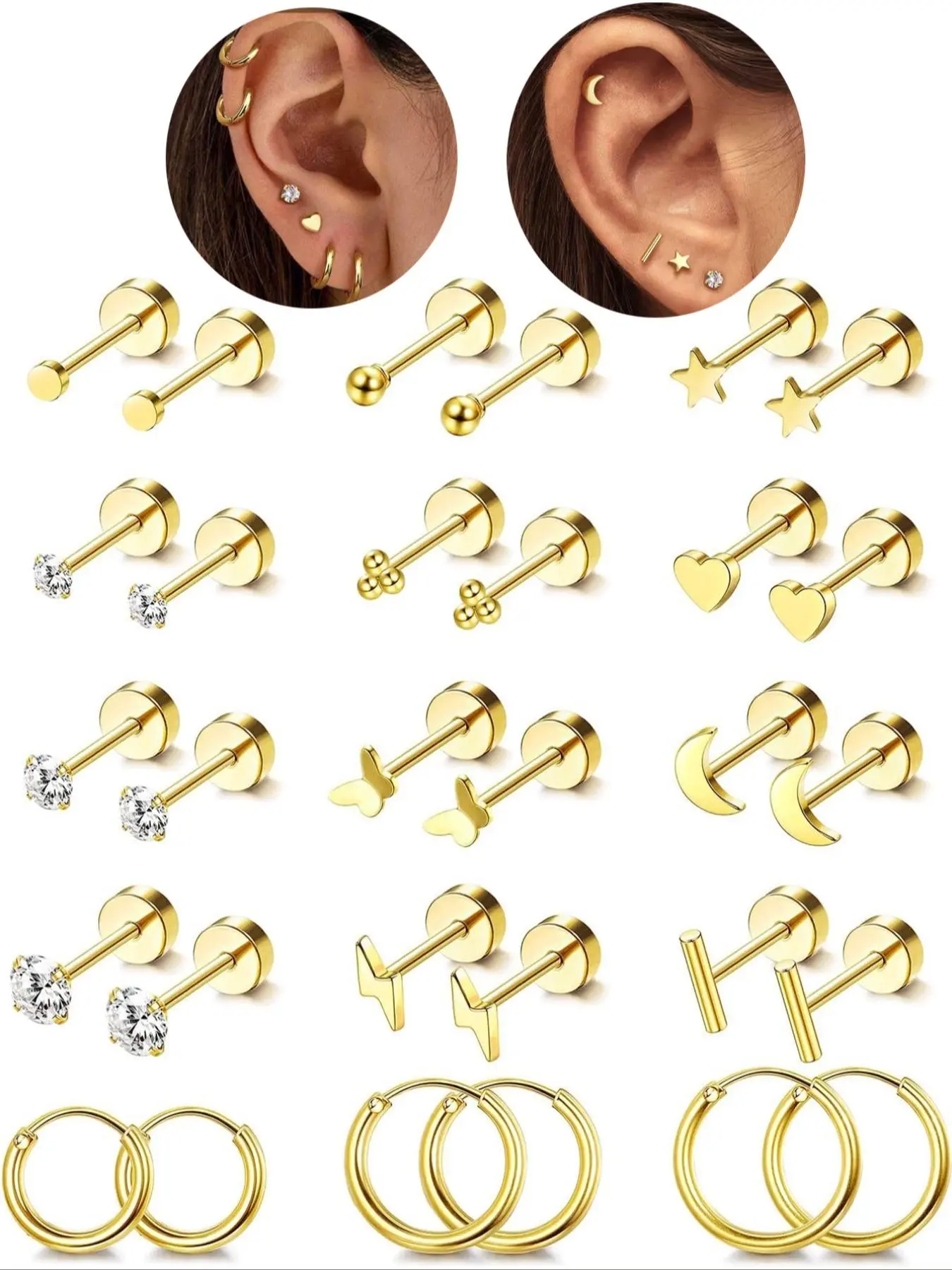 Cute Star & Moon & Heart Design Stud Earrings, Stainless Steel Earrings for Women, Fashion Jewelry for Party, Daily Decor, Trendy All-match & Exquisite Jewelry for Birthday Gift