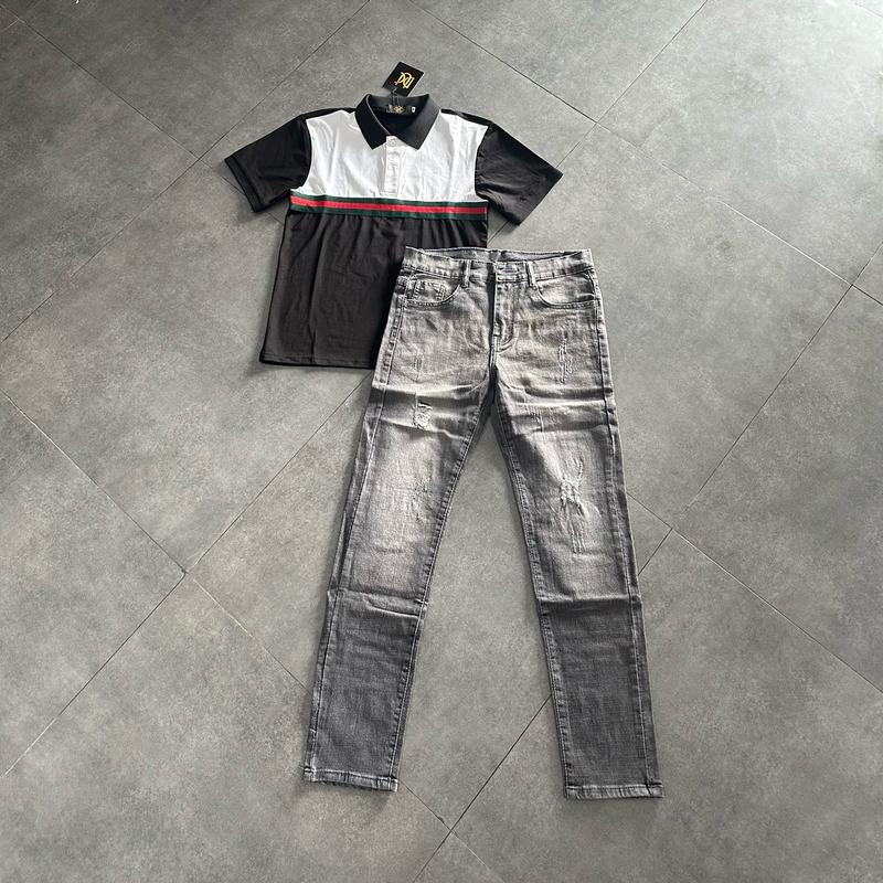 Áo Polo Nam Thun Cotton Mềm Mịn + Quần Jean Nam Cao Cấp 0942 Xám đậm