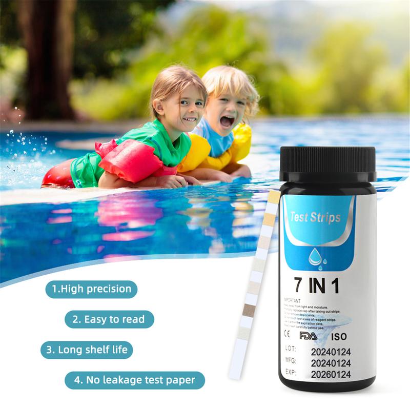 7-in-1 Test Strips Spa and Pool Test Strips Tester Testing Kit for Total Hardness/Total Chlorine/Free Chlorine/Bromine/pH/Total Alkalinity/Nitrite 50ct 6