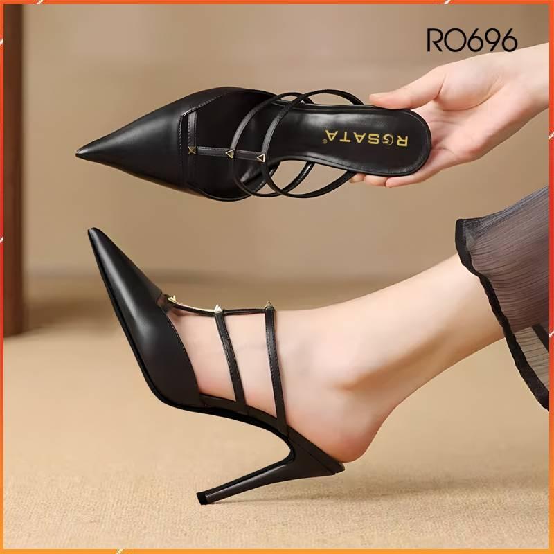 Giày cao gót nữ đẹp bít mũi 8 phân hàng hiệu rosata hai màu đen đỏ cao cấp ro696