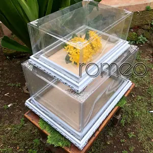 1 Set Isi 4 Kotak Seserahan Frame Fiber Plus Kaki Mika Hias Tile dan Siku Bunga