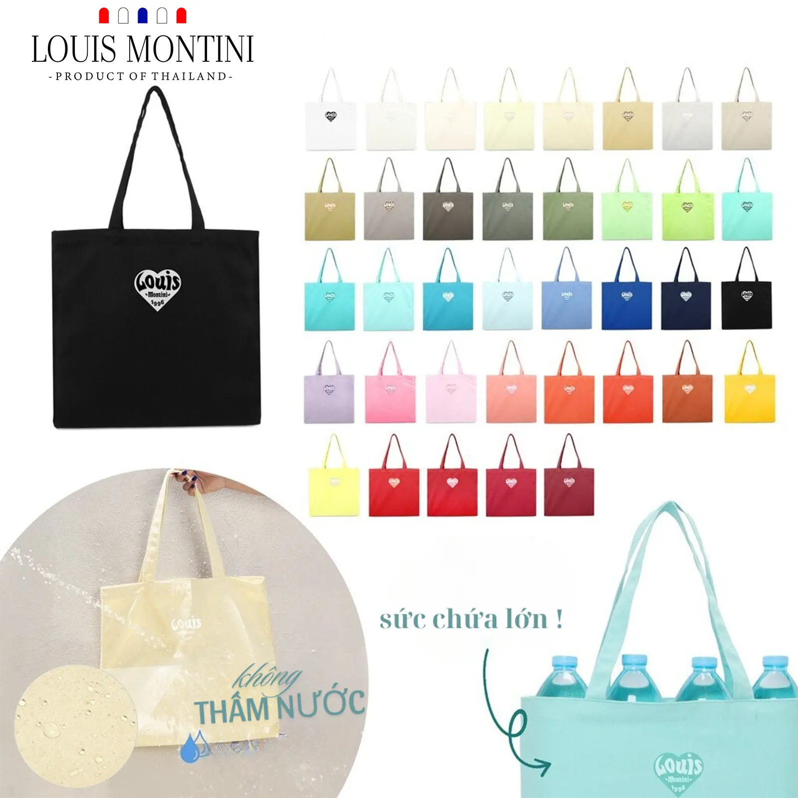 Túi tote vải chống nước Louis Montini (ma tote), Túi chống nước CVR002 Bag Nhung