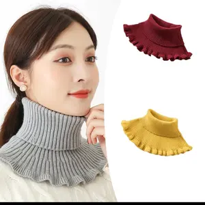 Syal Rajut Leher Wanita Gaya Mewah Outfit Korean Style Aksesoris Syal Rajut Polos Mode Mewah Emas