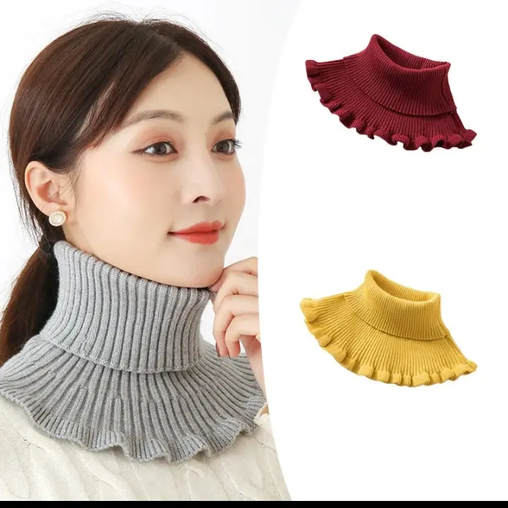 Syal Rajut Leher Wanita Gaya Mewah Outfit Korean Style Aksesoris Syal Rajut Polos Mode Mewah Emas