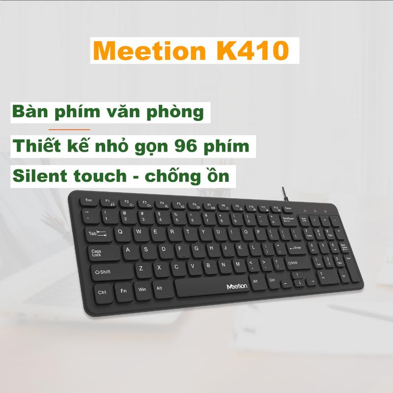 Bàn phím văn phòng chống ồn MeeTion K410 thiết kế Slim mỏng gọn 96 phím keycap gia công UV độ bền cao