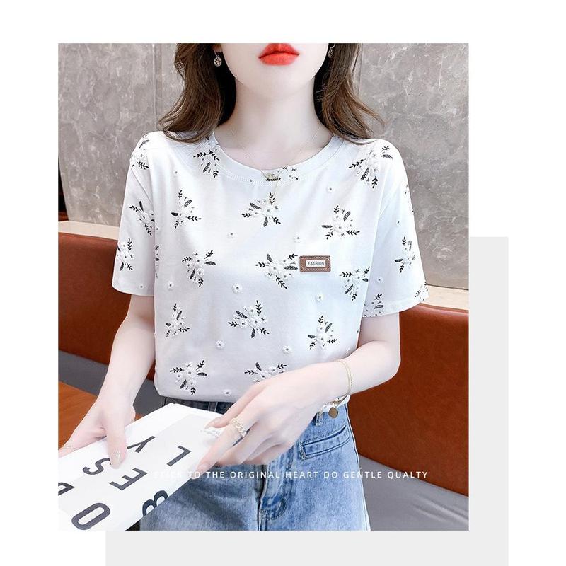 Bán chạy, in ấn áo sơ mi của phụ nữ, in ấn tay áo ngắn, hàn quốc mới, hào phóng mềm dẻo, đồ họa, phù hợp với các sinh viên văn phòng, một loạt các lựa chọn phong cách, áo sơ mi cỡ lớn của phụ nữ Voi Women Top Voan Shirt 6