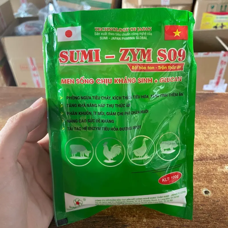 Men Glucan Sumi Zym S09 100g phòng ngừa tiêu chảy tăng tính thèm ăn phân khuôn ít mui ít mùi giảm chi phí chăn nuôi 4