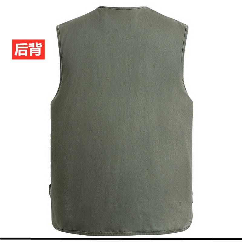 Product Introduction of Spring and Autumn Pure Cotton Men's Vest Middle-Aged and Elderly Hurdle Vest Jacket Men's Dad Button with Buttons Multi-Pocket Vest Menswear Tops Lingerie Gilet Waistcoat Beige Plain Human Tropical 25