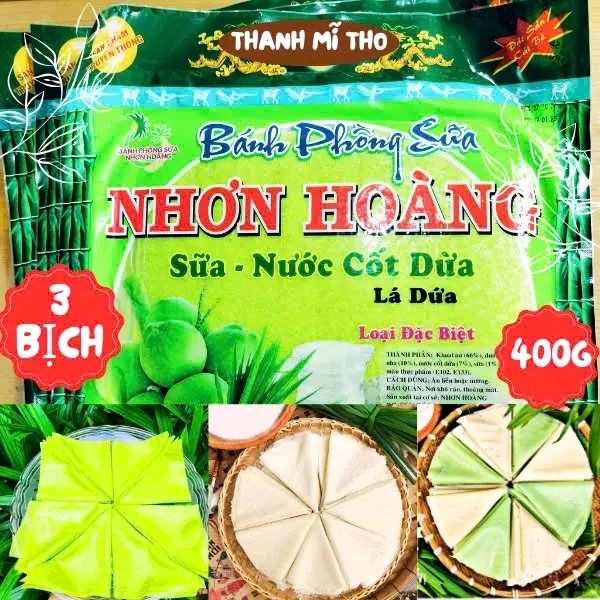 [Giá tận lò] Combo 3 túi bánh phồng sữa (400g/túi) 2 vị sầu riêng, 1 vị lá dứa, thơm ngon, béo ngọt Đặc sản Tiền Giang, 10 bánh mỗi túi Food Snack Ăn vặt Thức Ăn Cay Nho 0
