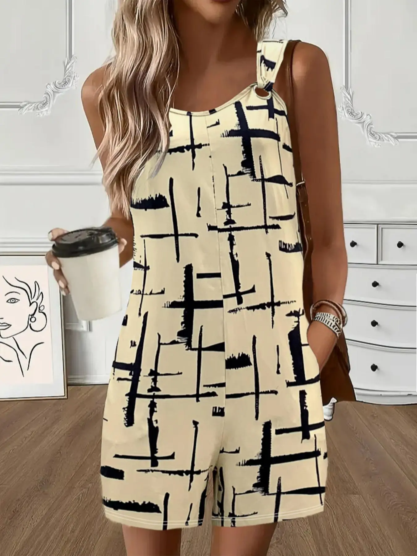 Women's Pocket Romper, Casual Sleeveless Romper for Summer, Fashion Women's Clothes for Daily Wear