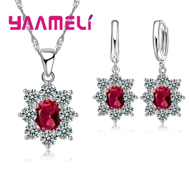 Elegant 925 Sterling Silver Pendant Necklace Earrings Suit For Women Girls Wedding Engagement Anniversary Fine Luxurious Gift