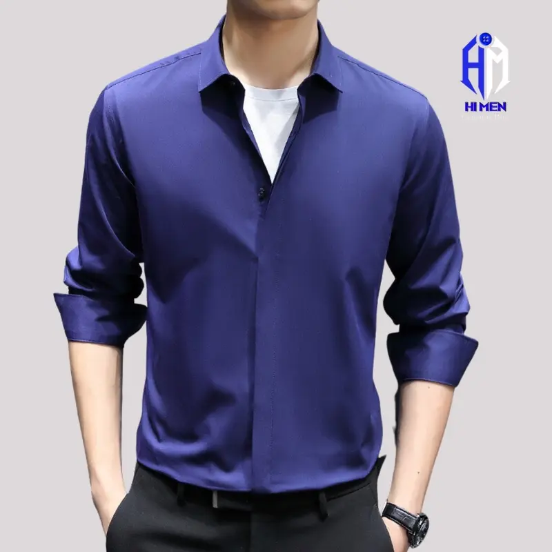 Áo sơ mi dài tay che cúc HIMEN, chất vải kháng nhăn co dãn mềm mịn , form slimfit tôn dáng gọn gàng khi sơvin(44-86kg) 5