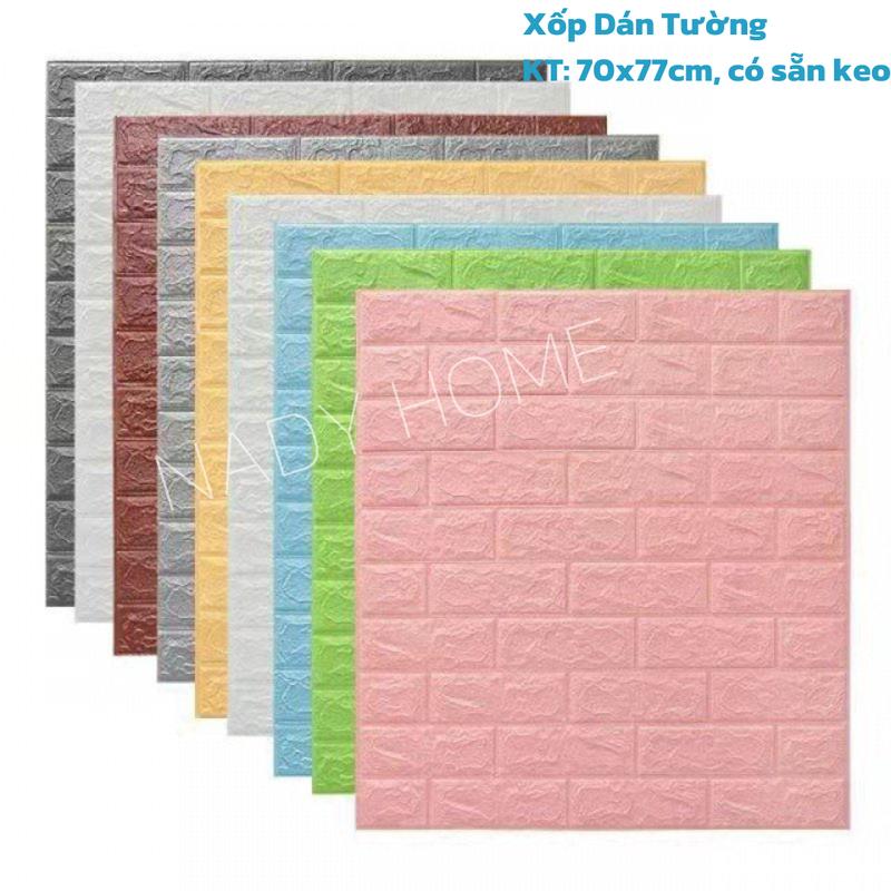 COMBO 40 Miếng Xốp dán tường 3D khổ 70x77cm giả gạch phủ bóng chống bẩn mặt sau có sẵn keo
