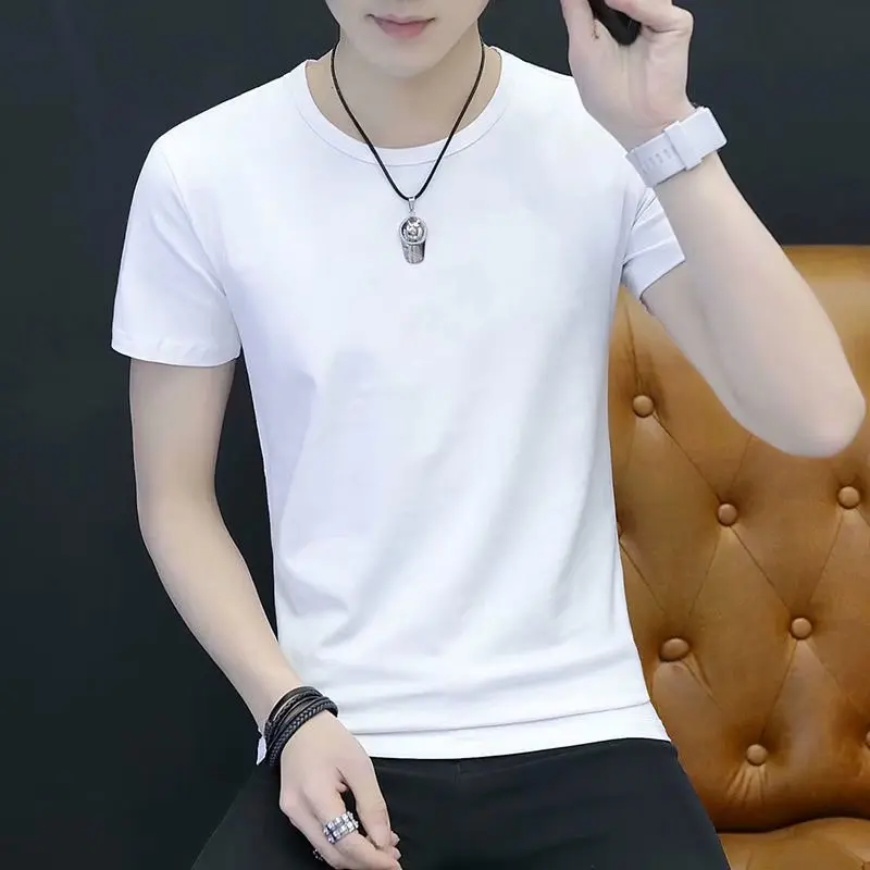 T Shirt for Men Summer Men's Short-Sleeved T-shirt Fashion Brand plus Size Men's Half Sleeve Wear round Neck Slim-Fit T-shirt Bottoming Shirt Men's Top Loose T-shirt