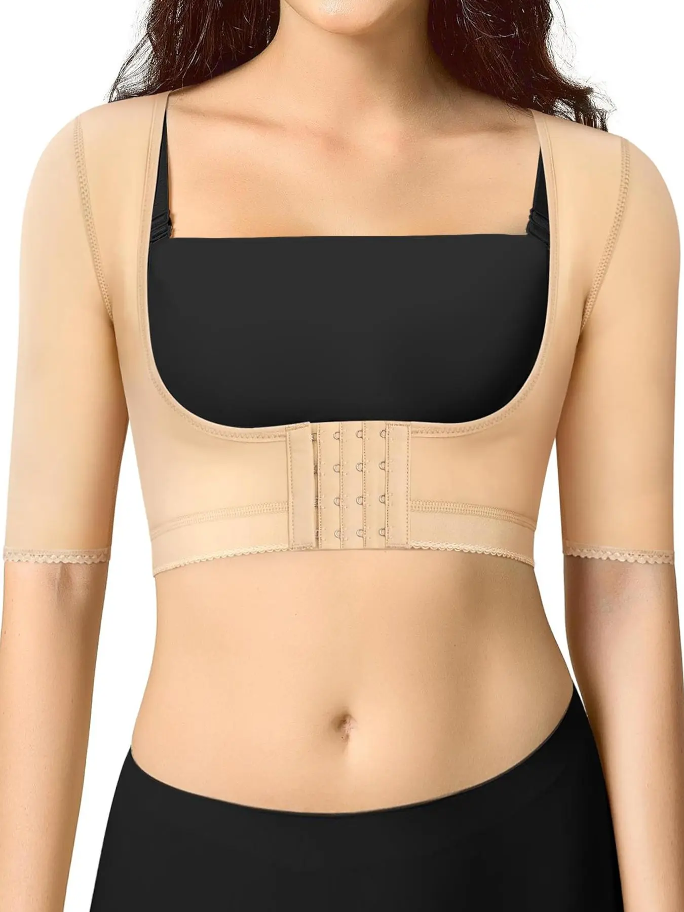 Women's Solid Color Hook & Eye Front Shapewear Top, High Elasticity Tummy Control Shaper, Tummy Tuck Shaper, Women's Shapewear for All Seasons