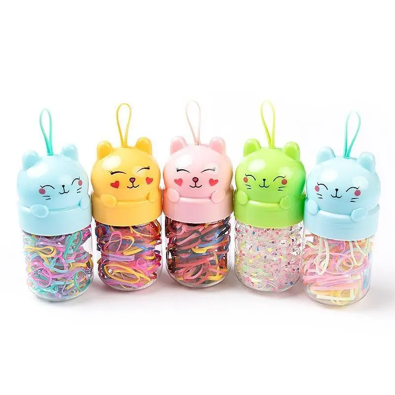 New Lucky Cat Cartoon Bottled Rubber Band Little Girl Tie Hair Ring Disposable Rubber Band Baby Girl  Baby Hair Accessories