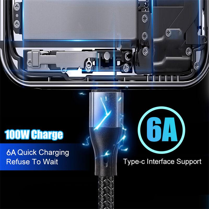 Cáp Sạc Siêu Nhanh, 100W, 3 trong 1, 6A, Micro USB và Type-C, Cáp dữ liệu Type-C, Tương thích với iPhone 15, 14, 11, Samsung và Huawei 6