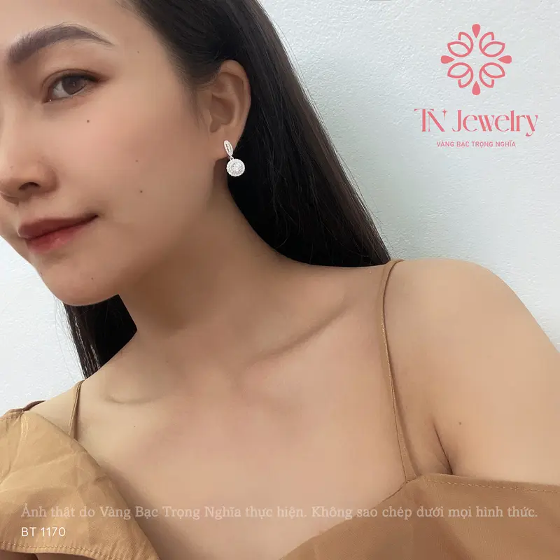 (Dành cho dái tai nhỏ) Bông tai nữ bạc ý cao cấp đính đá, đá chủ 6mm, đường kính 7mm chốt đùi gà, đeo hàng ngày - BT 1170 5