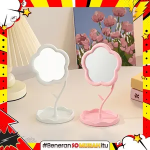 Cermin Bunga Standing Mirror Rotating Flower Aesthetic Kaca Meja Rias Warna Pastel Serbaguna