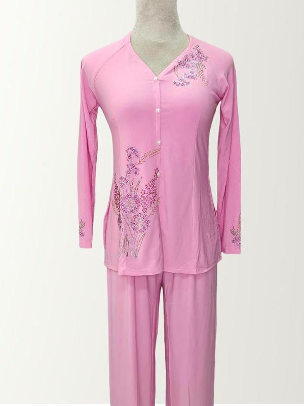 BỘ BÀ BA MÀU ĐÍNH ĐÁ, TAY DÀI - QUẦN ỐNG RỘNG 28cm, ( 5 SIZE  : TỪ 48KG ĐẾN 65KG ) Nữ Ong Áo Women Voi Top Thun Nhung 9