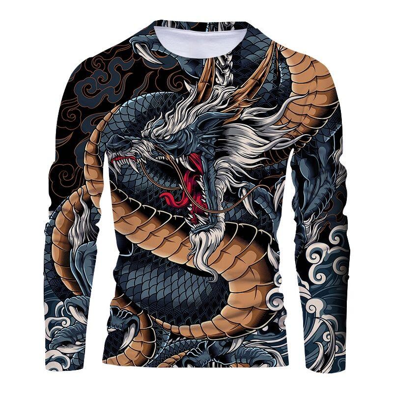 Product Introduction of เสื้อยืด ลายมังกร 3D พิมพ์ลาย คุณภาพสูง แขนยาว ลำลอง ใส่สบาย เสื้อสวมหัว เสื้อกีฬาผู้ชาย Man Clothing 3