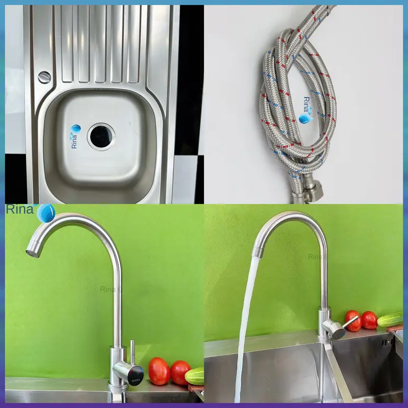 Bồn Rửa Chén Bát Inox 1 Hộc 1 Cánh Rina C08 KT 75x45cm Chậu Rửa Chén Inox 1 hố Kèm Vòi Rửa Chén Lạnh và Bộ Xả Chống Hôi 6