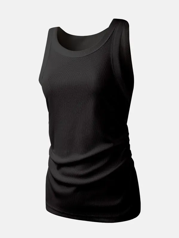 Women's Solid Ribbed Sports Tank Top, Casual Breathable Quick Drying Sleeveless Sports Top for Summer, Ladies Sportswear for Indoor Outdoor Wear 3