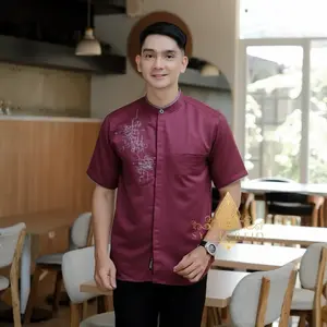 Baju Koko Pria Lebaran Terbaru Lengan Pendek Warna Burgundy Hitam Putih Sage