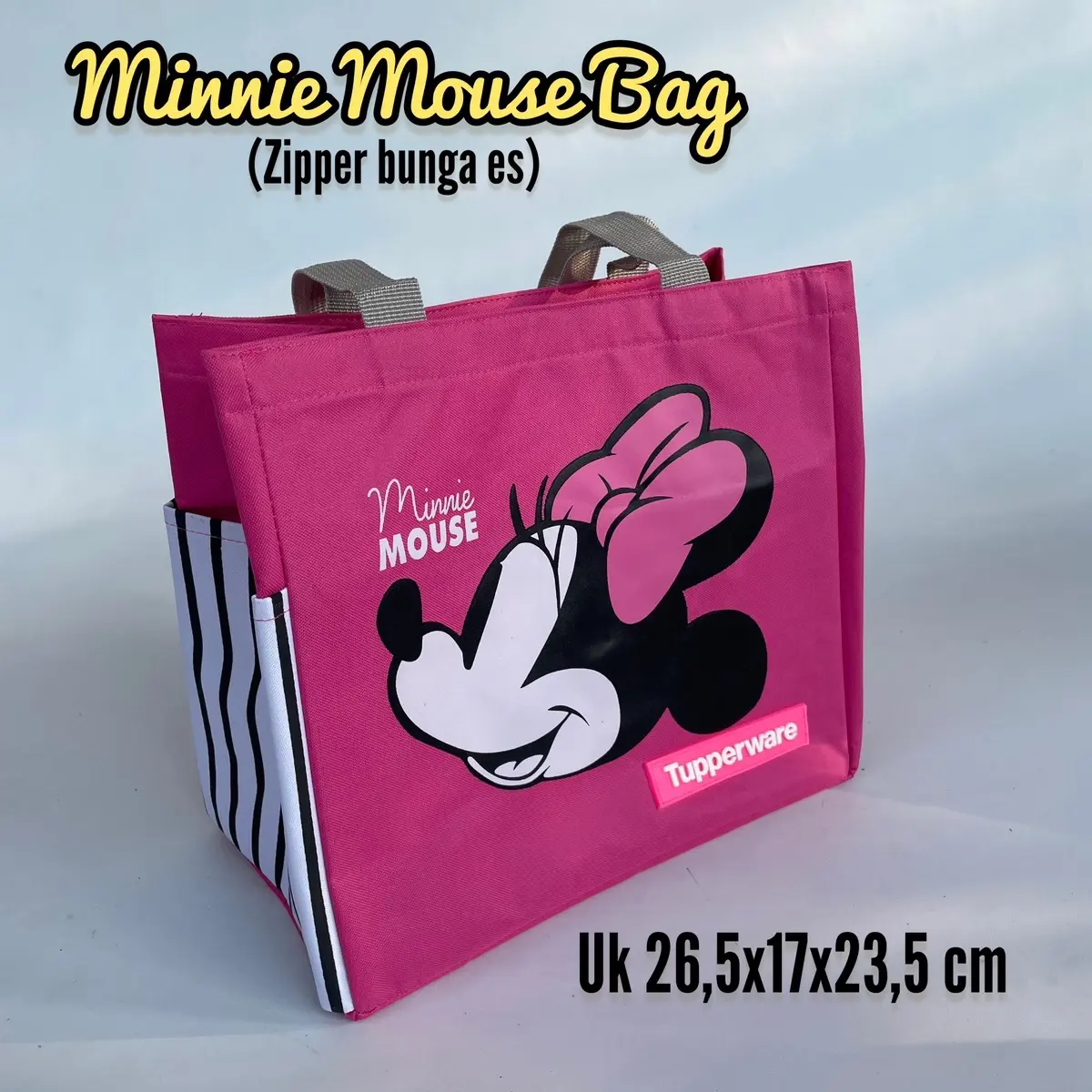 Tas bekal Minnie Mouse  (zipper bunga ori) Hitam Karakter Pink